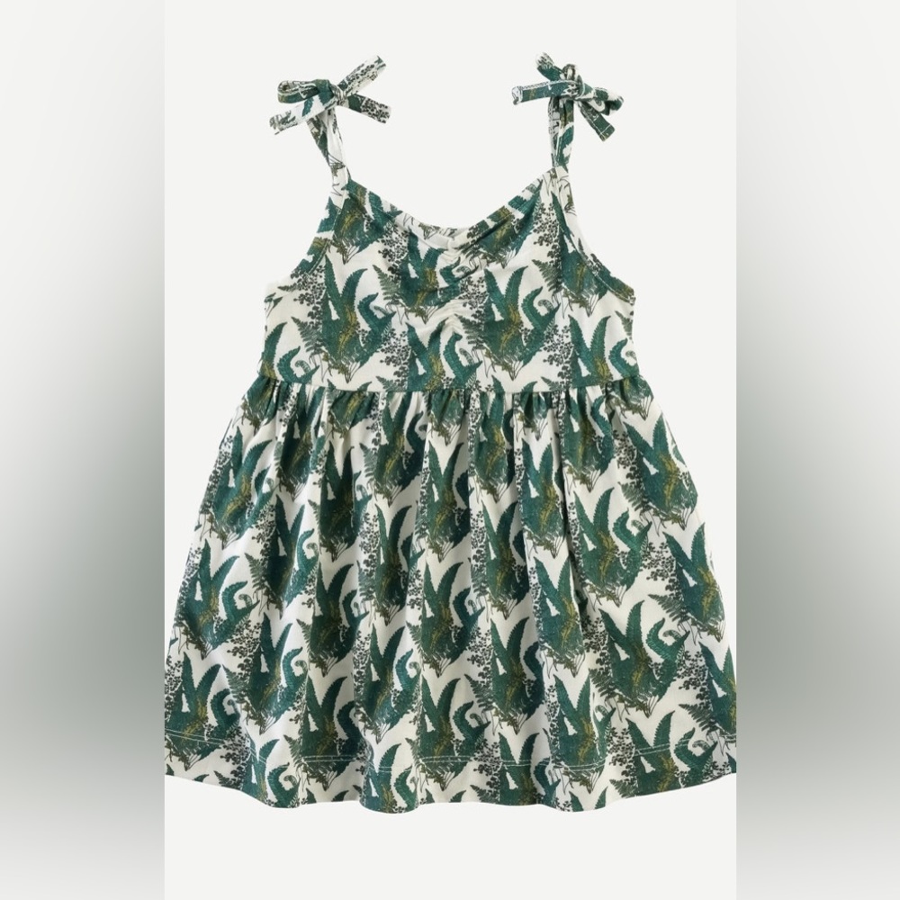 Kate Quinn spaghetti tie ruched pocket dress fern 12-18m